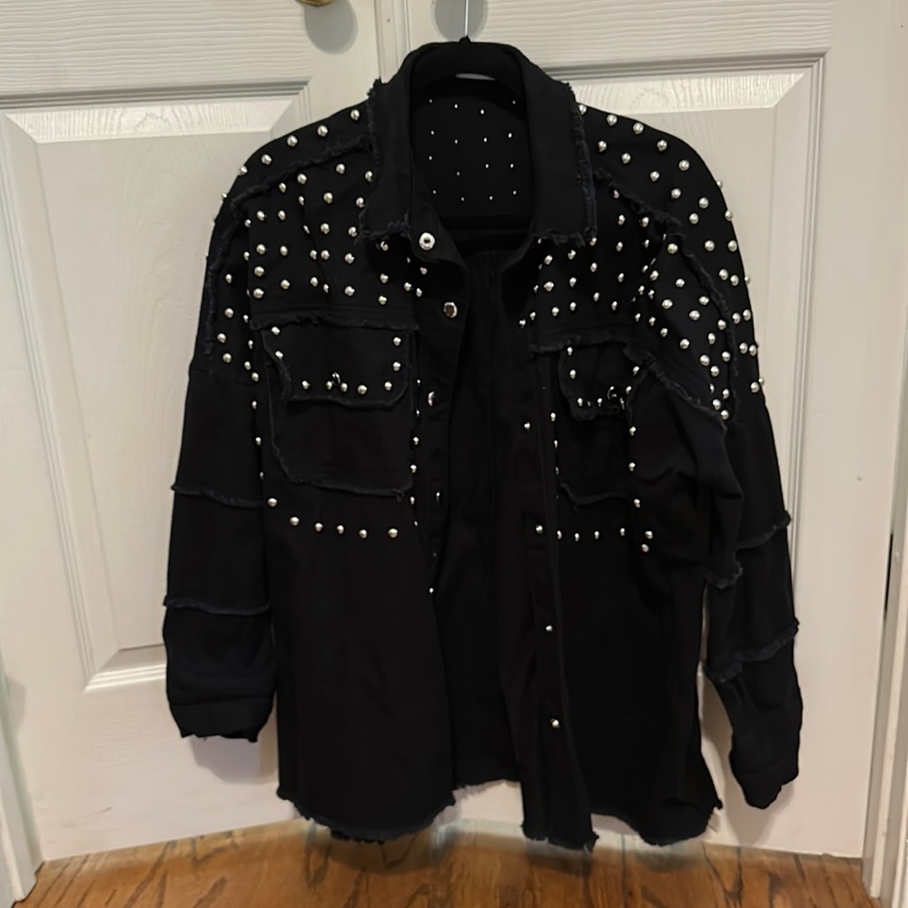Black Studded Denim Shacket